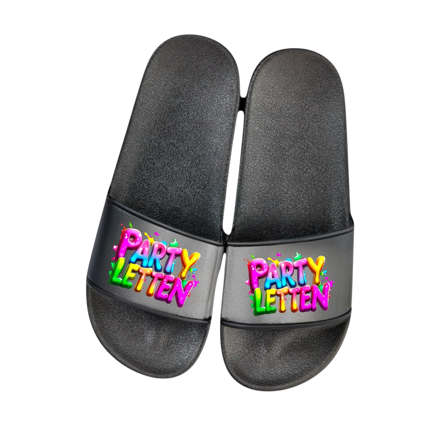 Badelatschen personalisiert „PARTY LETTEN“ – Schlappen Slipper Slides - Badeschuhe Partyurlaub, Malle Fahrt, Abschlussfahrt, lustige Geschenkidee