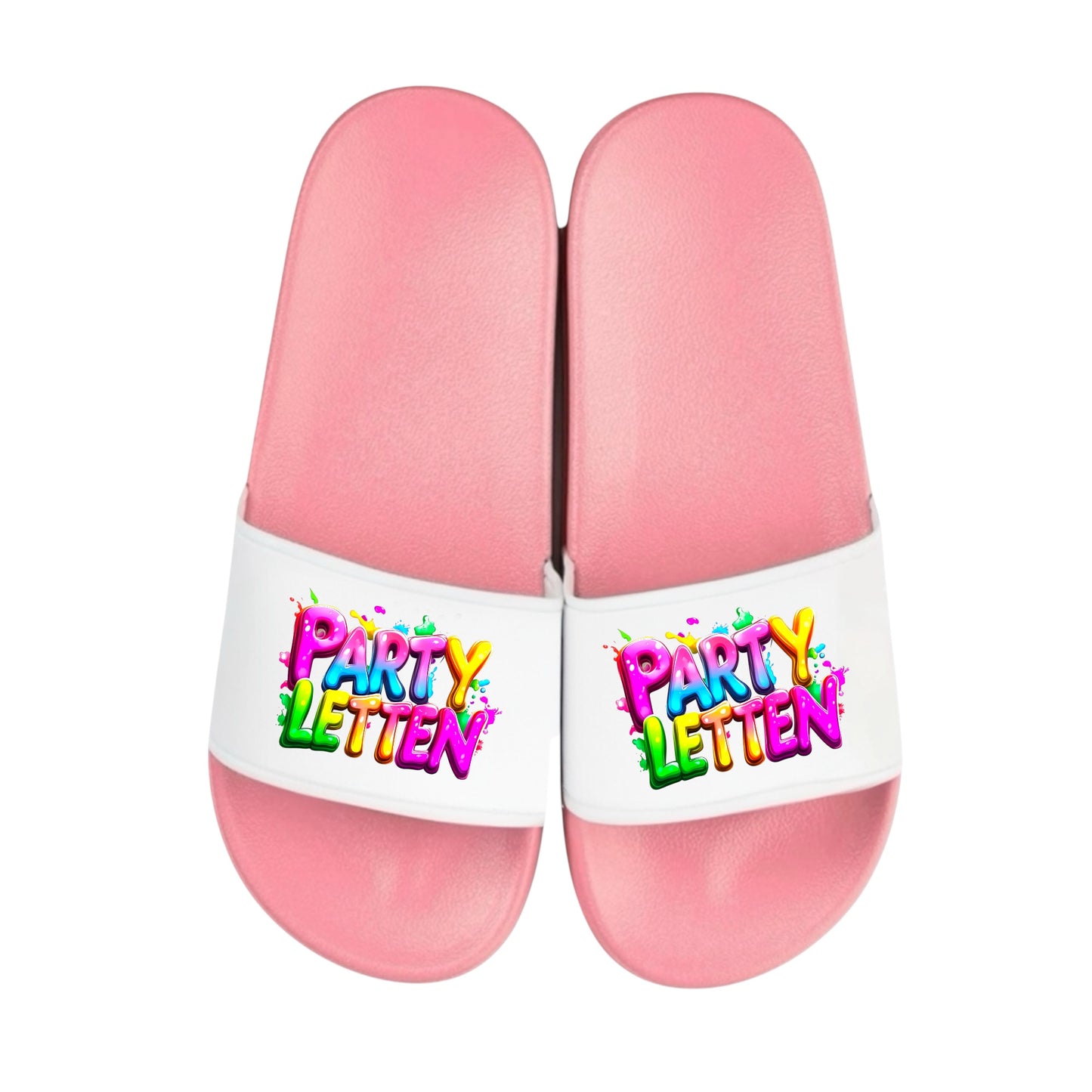 Badelatschen personalisiert „PARTY LETTEN“ – Schlappen Slipper Slides - Badeschuhe Partyurlaub, Malle Fahrt, Abschlussfahrt, lustige Geschenkidee