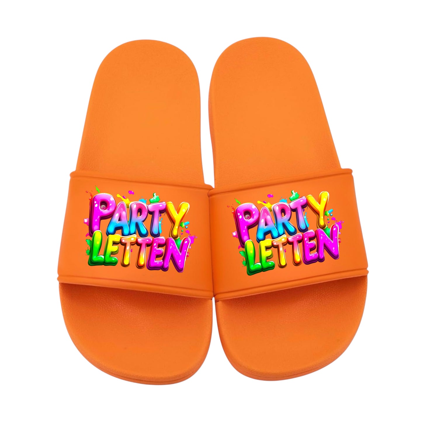 Badelatschen personalisiert „PARTY LETTEN“ – Schlappen Slipper Slides - Badeschuhe Partyurlaub, Malle Fahrt, Abschlussfahrt, lustige Geschenkidee