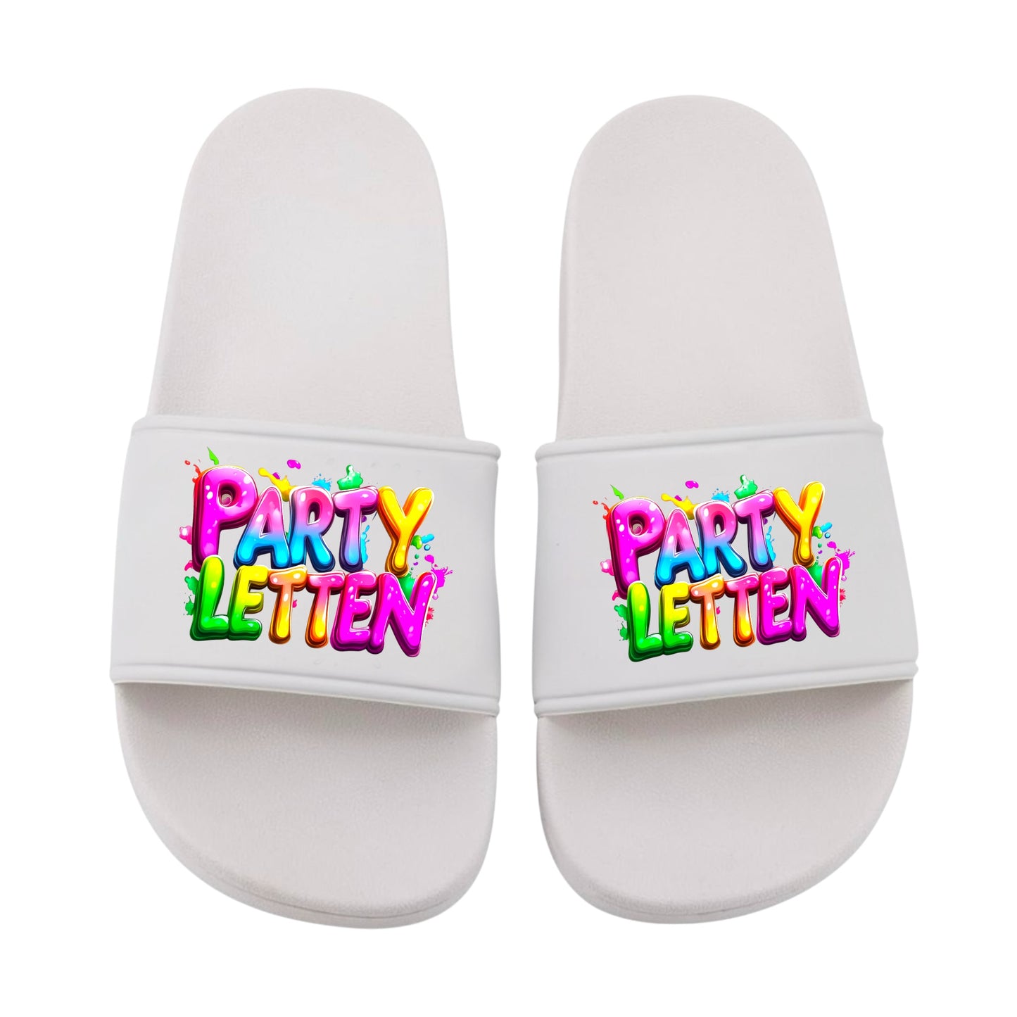 Badelatschen personalisiert „PARTY LETTEN“ – Schlappen Slipper Slides - Badeschuhe Partyurlaub, Malle Fahrt, Abschlussfahrt, lustige Geschenkidee