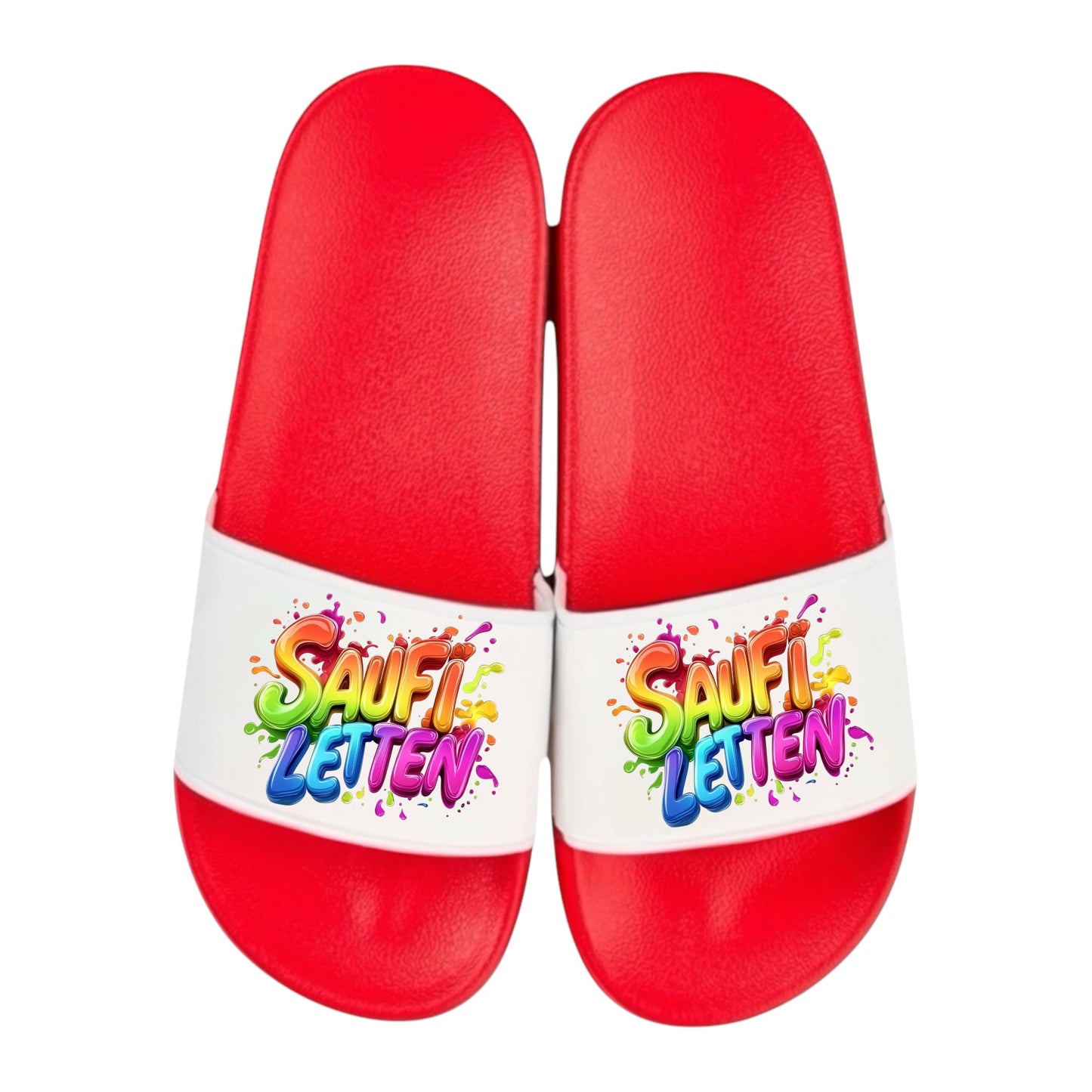 Badelatschen „SAUFI LETTEN“ – Schlappen Slipper Slides - Badeschuhe Partyurlaub, Malle Fahrt, Abschlussfahrt, lustige Geschenkidee