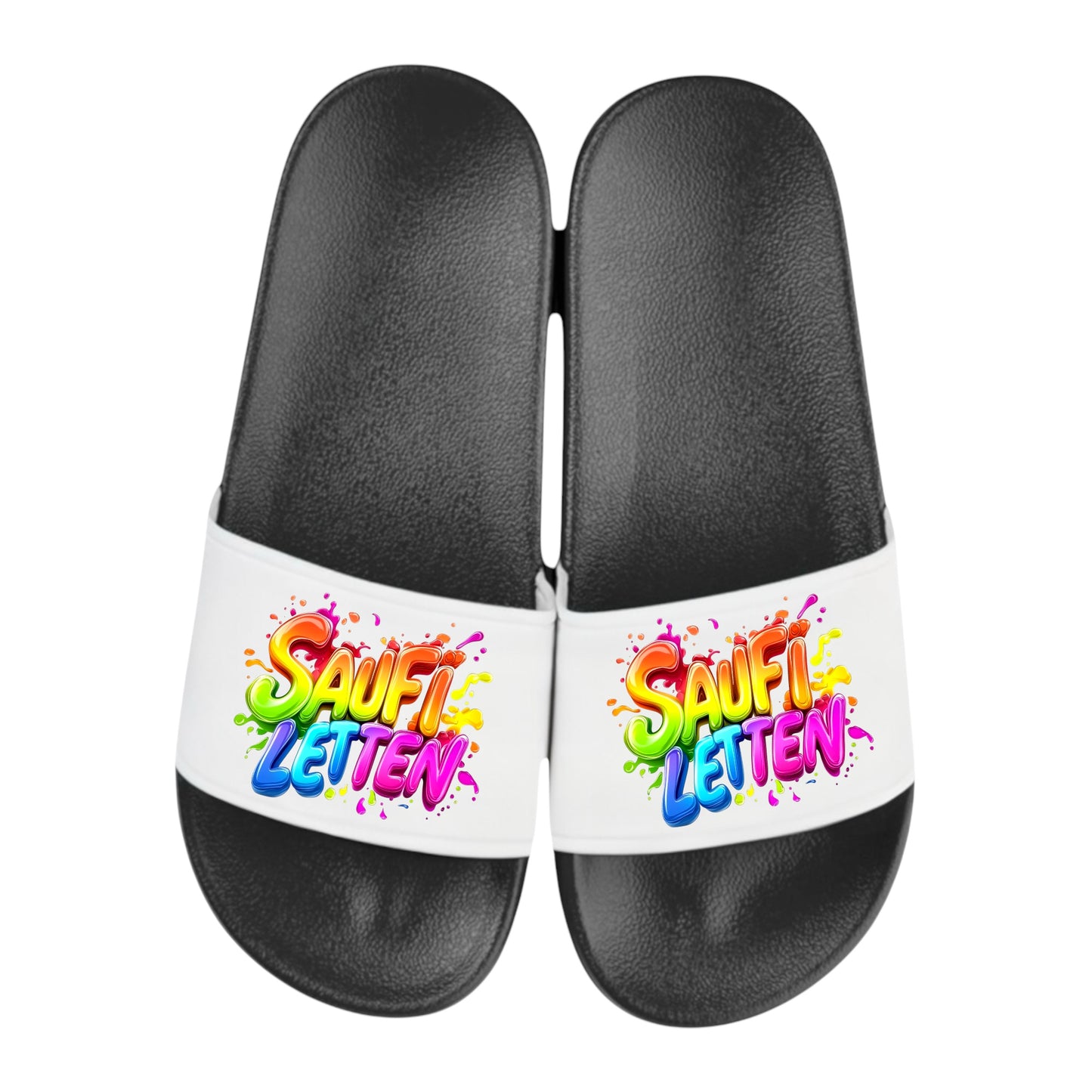 Badelatschen „SAUFI LETTEN“ – Schlappen Slipper Slides - Badeschuhe Partyurlaub, Malle Fahrt, Abschlussfahrt, lustige Geschenkidee
