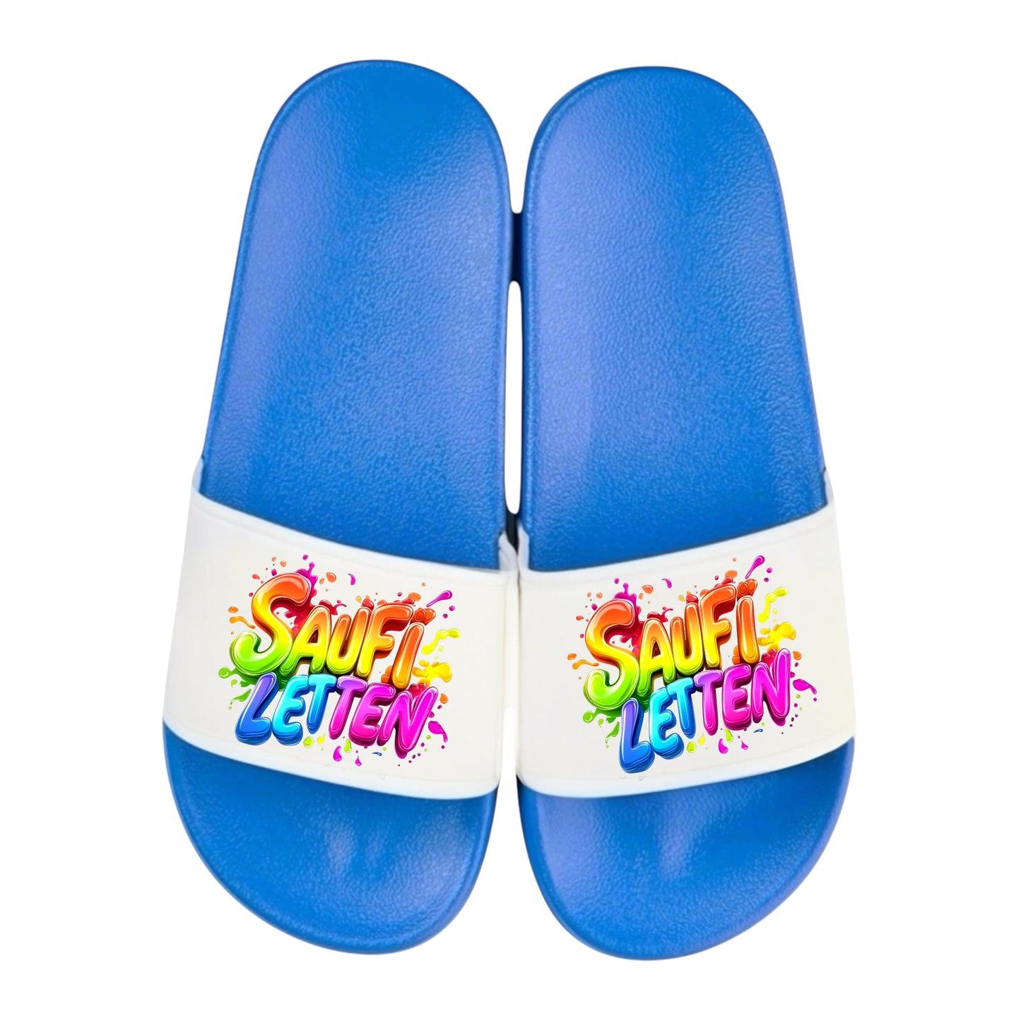 Badelatschen „SAUFI LETTEN“ – Schlappen Slipper Slides - Badeschuhe Partyurlaub, Malle Fahrt, Abschlussfahrt, lustige Geschenkidee