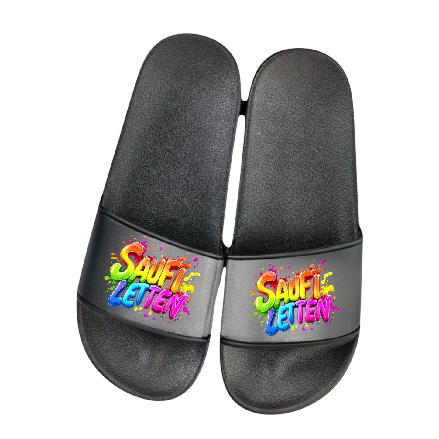 Badelatschen „SAUFI LETTEN“ – Schlappen Slipper Slides - Badeschuhe Partyurlaub, Malle Fahrt, Abschlussfahrt, lustige Geschenkidee
