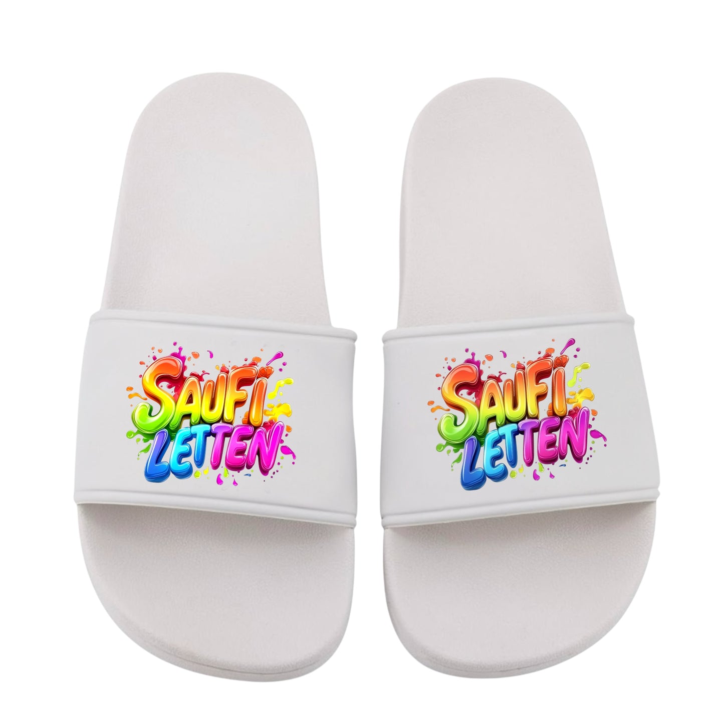 Badelatschen „SAUFI LETTEN“ – Schlappen Slipper Slides - Badeschuhe Partyurlaub, Malle Fahrt, Abschlussfahrt, lustige Geschenkidee