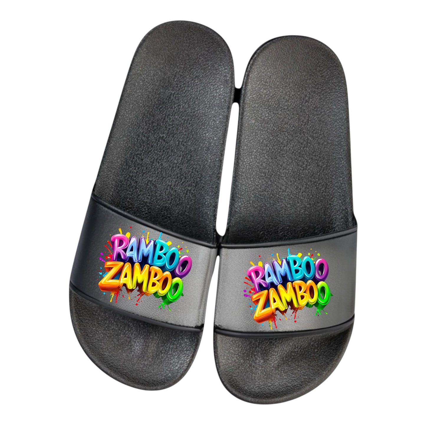 Badelatschen personalisiert „RAMBO ZAMBO“ – Schlappen Slipper - Badeschuhe Partyurlaub, Malle Fahrt, Abschlussfahrt, lustige Geschenkidee