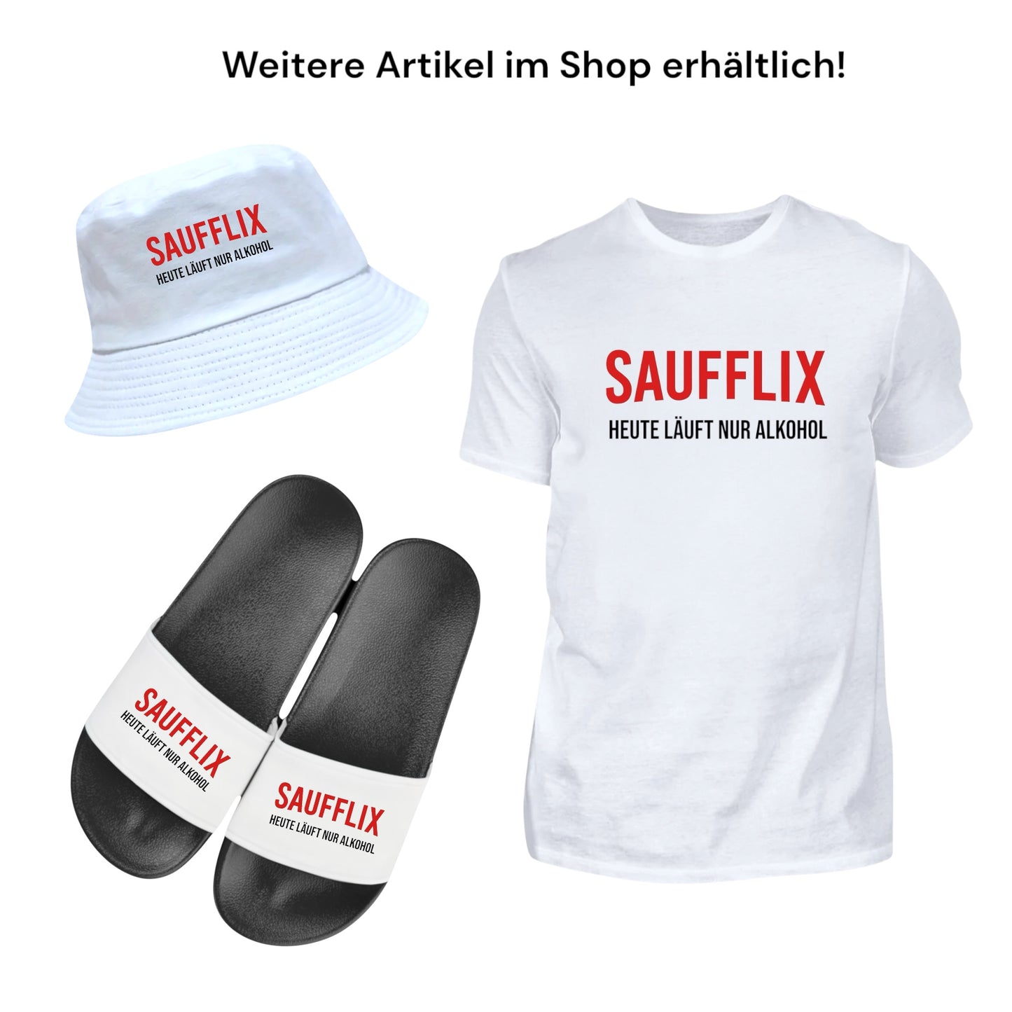 Badelatschen 🩴 SAUFFLIX Badelatschen – Heute läuft nur Alkohol! 🍺 – Schlappen Slipper Slides - Badeschuhe Partyurlaub, Malle Fahrt
