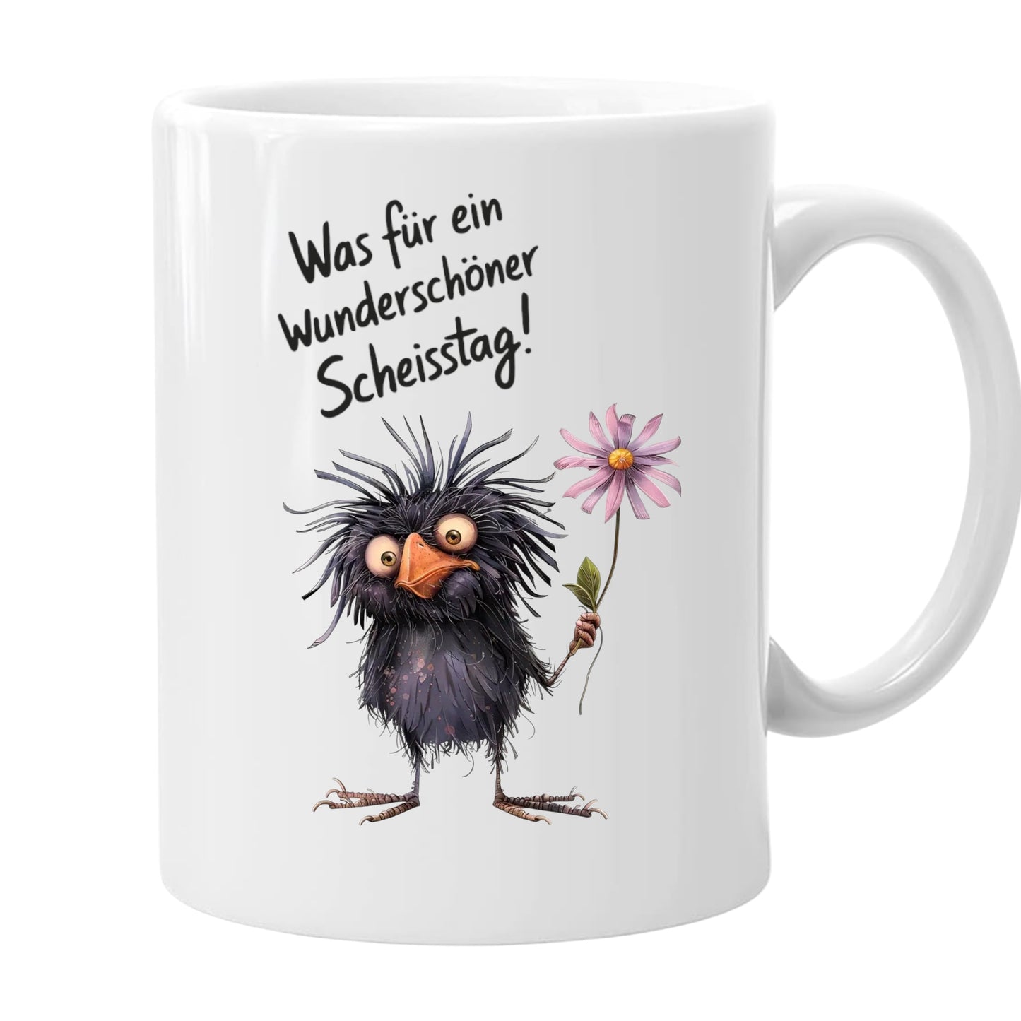 Lustige Kaffeetasse mit Rabe, 330ml, Spruch 'Was für ein wunderschöner Scheißtag',