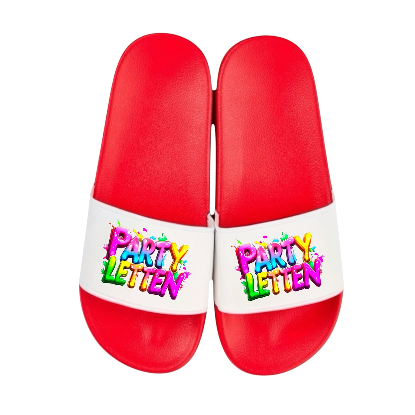 Badelatschen personalisiert „PARTY LETTEN“ – Schlappen Slipper Slides - Badeschuhe Partyurlaub, Malle Fahrt, Abschlussfahrt, lustige Geschenkidee