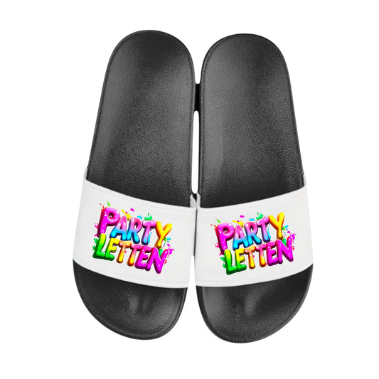Badelatschen personalisiert „PARTY LETTEN“ – Schlappen Slipper Slides - Badeschuhe Partyurlaub, Malle Fahrt, Abschlussfahrt, lustige Geschenkidee