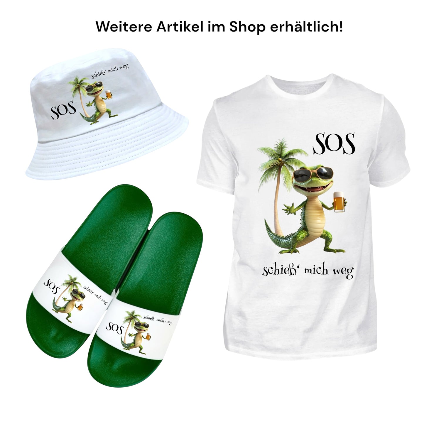 Badelatschen „SOS – schieß’ mich ab“ 🐊🍺 – Schlappen Slipper Slides - Badeschuhe Partyurlaub, Malle Fahrt